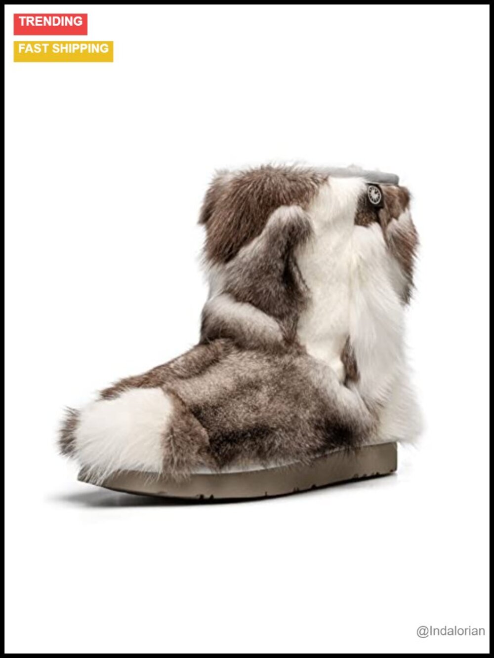 Womens Short Winter Snow Boots Wool Lining Suede Sheepskin Footbed Fox Fur